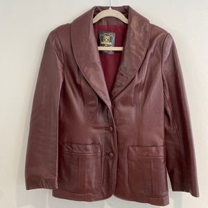 Women’s Vintage 24K Leather Coat Dan D Modes Wine Red Button Jacket M